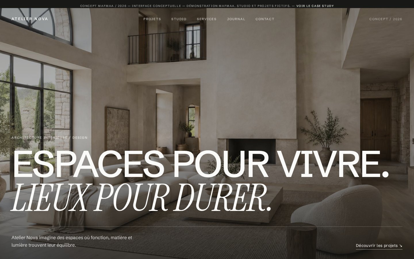 Accueil du site concept Atelier Nova